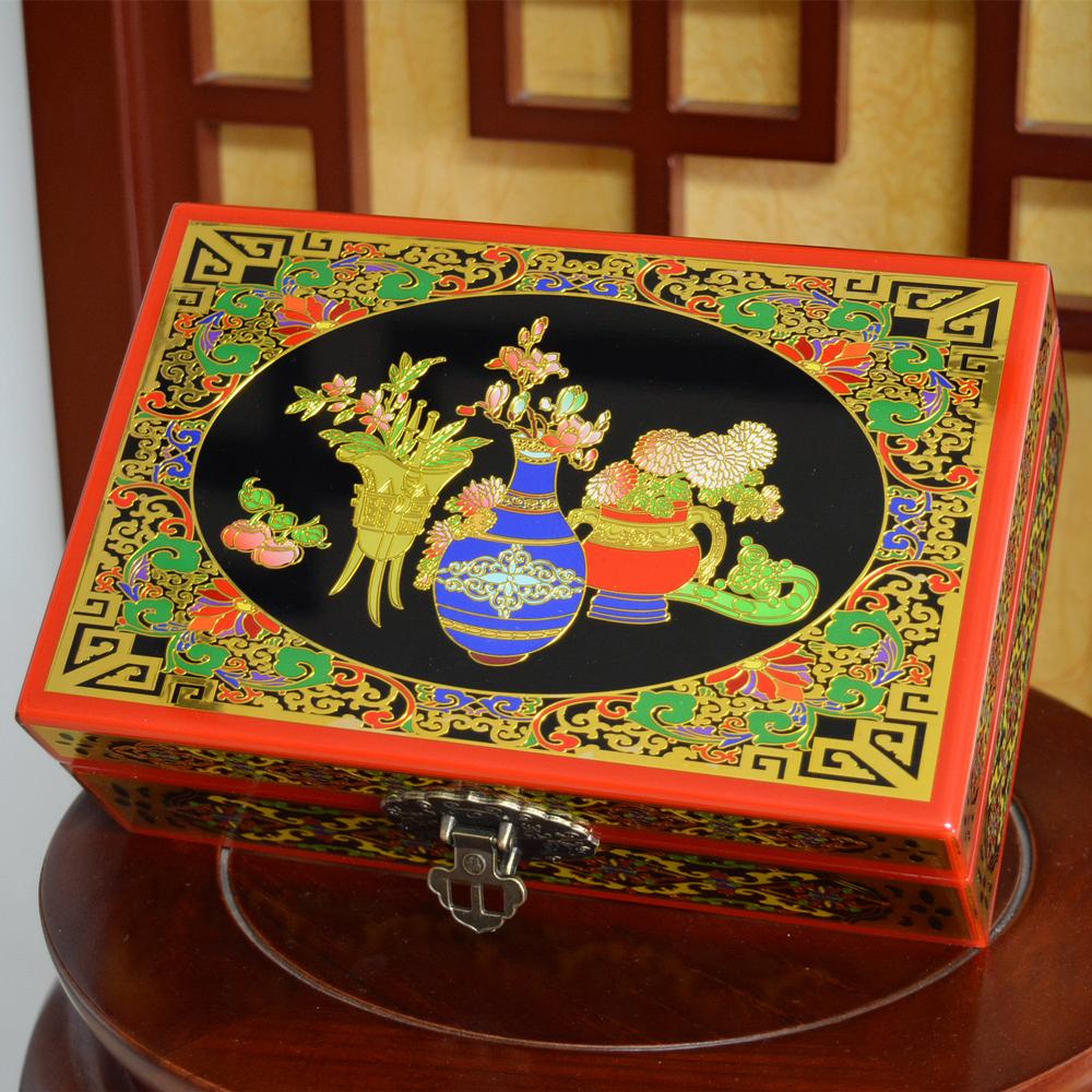 Vintage Filigree Jewelry Box with Copper Wire Inlaid Shells High Gloss Piano Lacquer Pingyao Polished Lacquerware