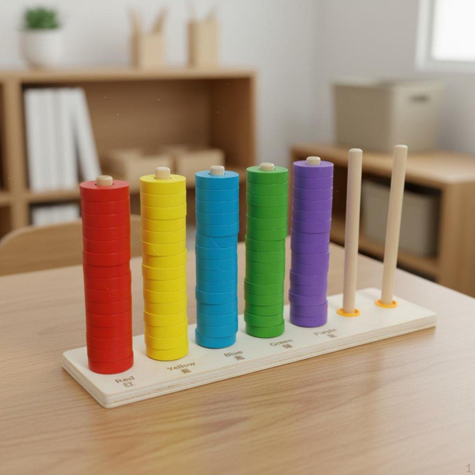 Educational Counting Frame Early Learning Wooden Disc Stacker HandEye Coordination Color Sorting Toy