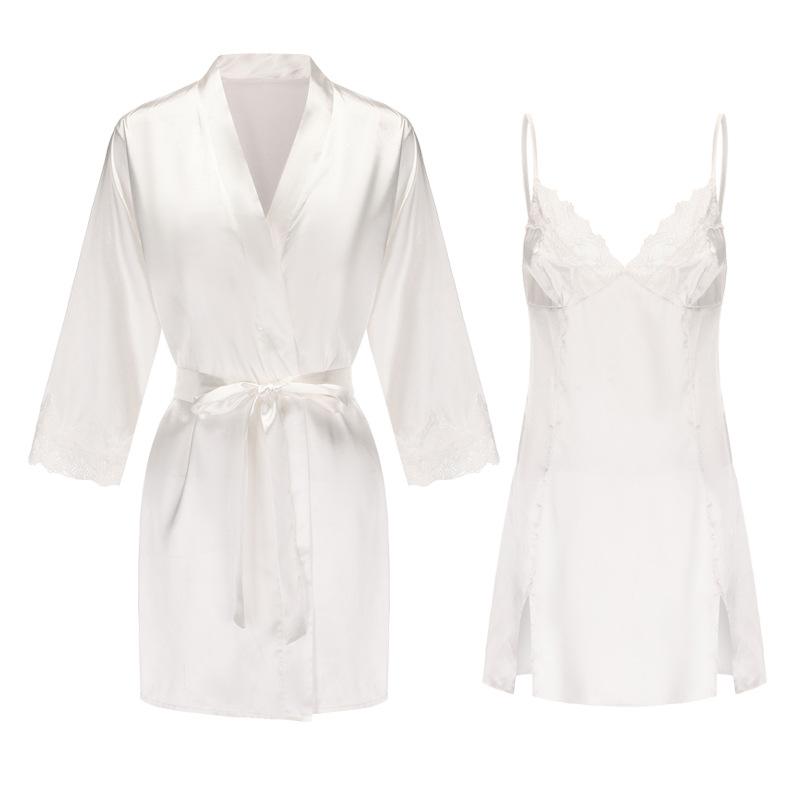 Women's Lace Deep V Slit Sleep Dress with Robe Lounge Set