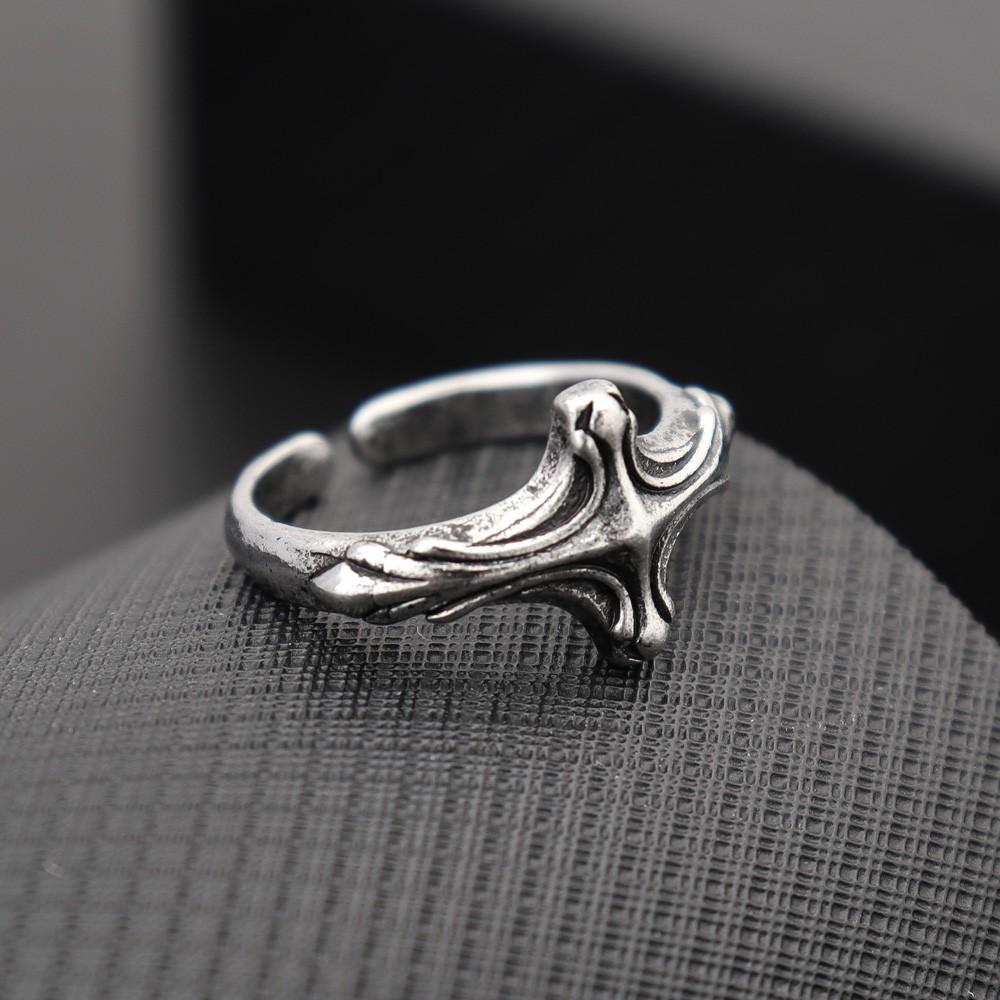 Trendy Handmade Ribbed Cross Minimalist Men's Open Ring Vintage Creative Punk Hip Hop Cool Personalized Jewelry Accessories