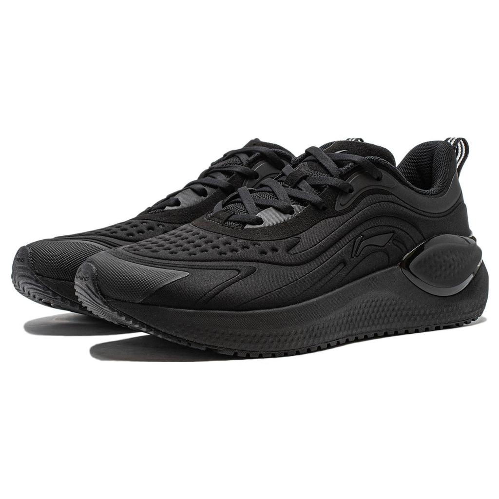 Li Ning Cushioning Slip Resistant Abrasion Resistant Breathable Low top Running Shoes Men's Black ARST041-1