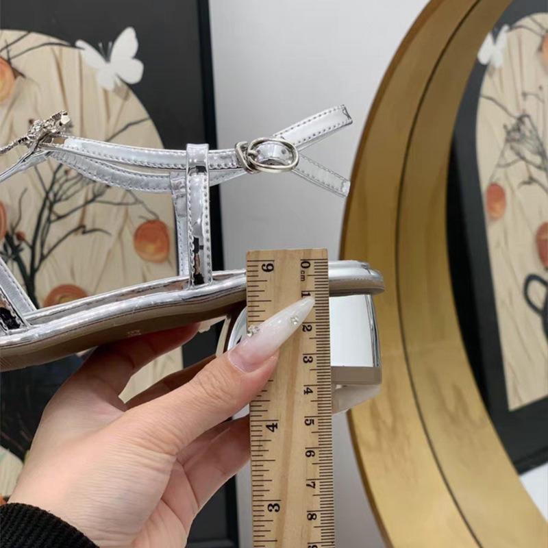 Silver rhinestone sandals women's new summer wear with skirt high heels thick heel sandals