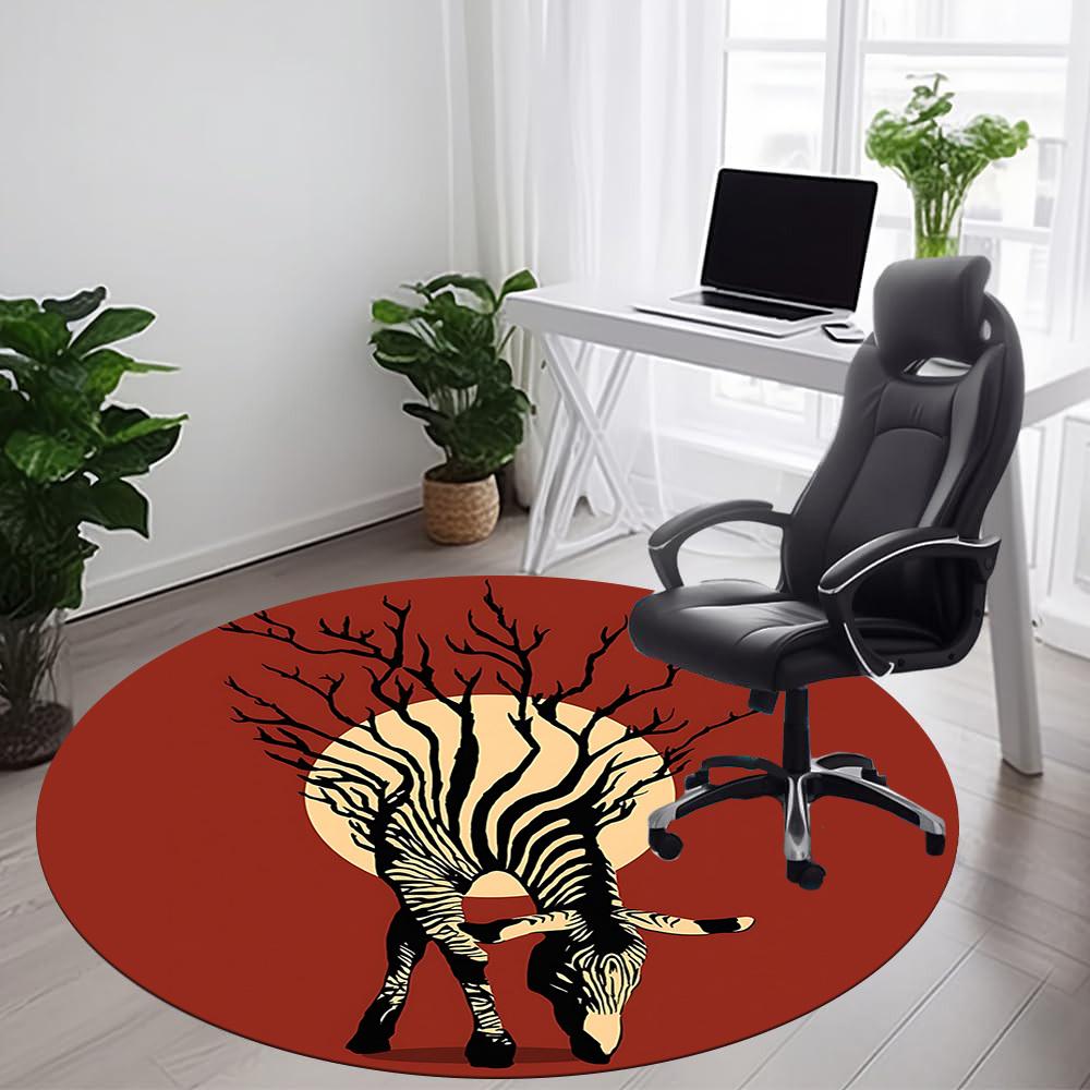 1pc Zebra Tree Office Round Area Rug, Indoor Mat Suitable ForOffice, Under Office Chairs Bedroom Living Room Home Decor, Room Deco  D041