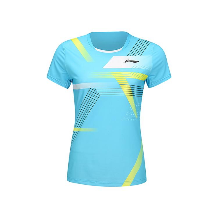 Li Ning Badminton Series Quick-Dry Slim Fit Short Sleeve T-Shirt Women Tops Bachelor-Blue AAYU138-3