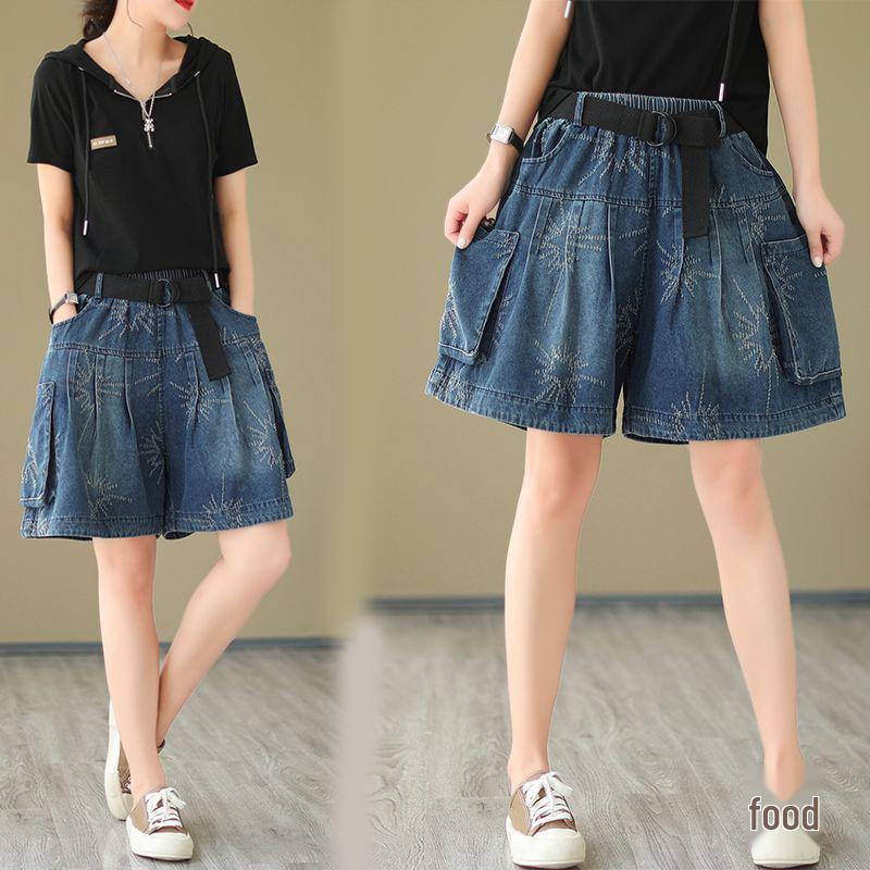Shorts in Denim a Gamba Larga da Donna Taglie Forti, Stile Estivo - Pantaloncini a Gonna a Cinque Punti Vestibilità Larga