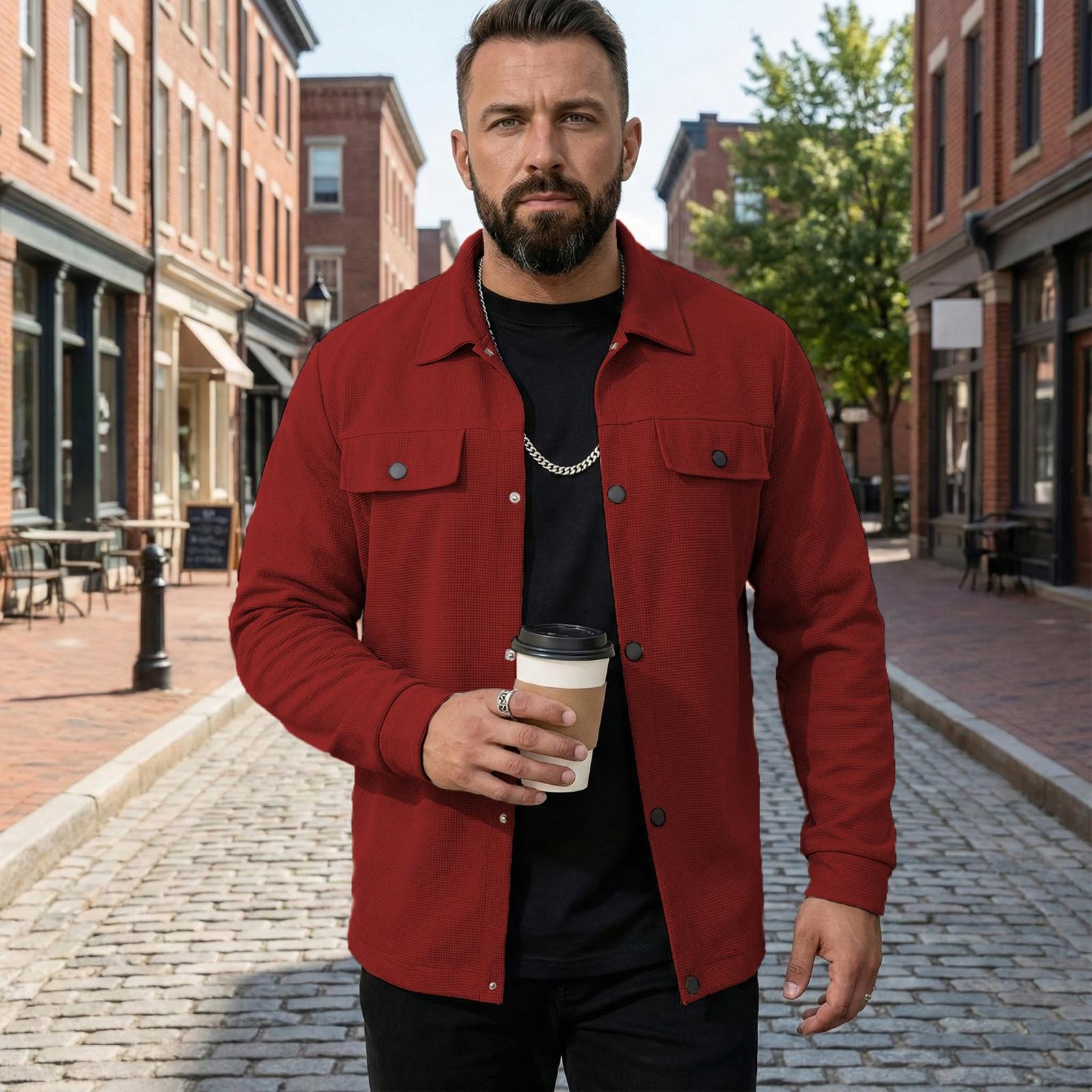 Stylish Men s Casual Jacket, Color, Faux Pockets, Buttoned Collar XXXL