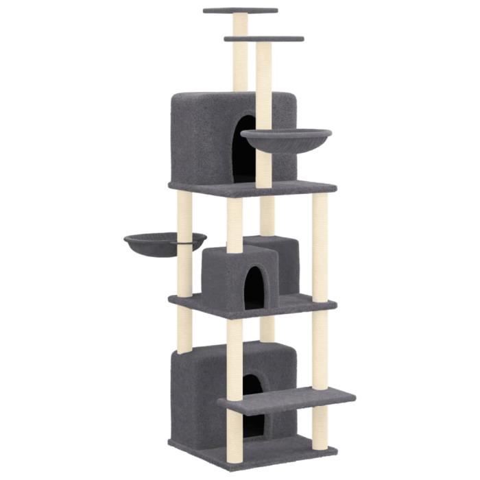 171602 vidaXL Cat Tree with Sisal Scratching Posts Dark Grey 180 Cm