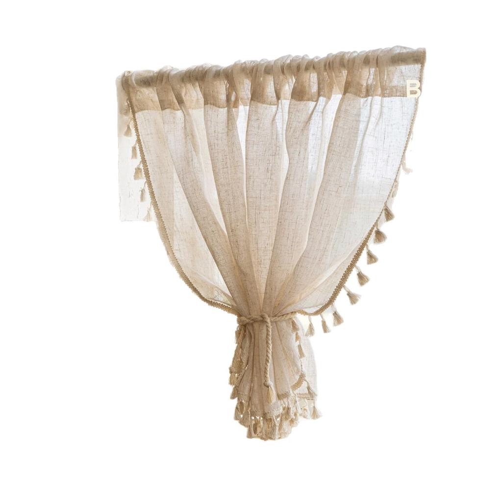 Bu Baba American-Style Bamboo Linen Tassel Curtain for Bedroom, Living Room, and Kitchen