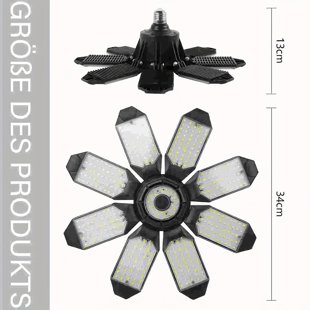 Achtflügeliges faltbares Garagenlicht, Verformbares LED-Licht vom Split-Typ, Breite Ausleuchtung, Einfache Installation, Installiert in Garagen, Lagerhallen, Werkstätten