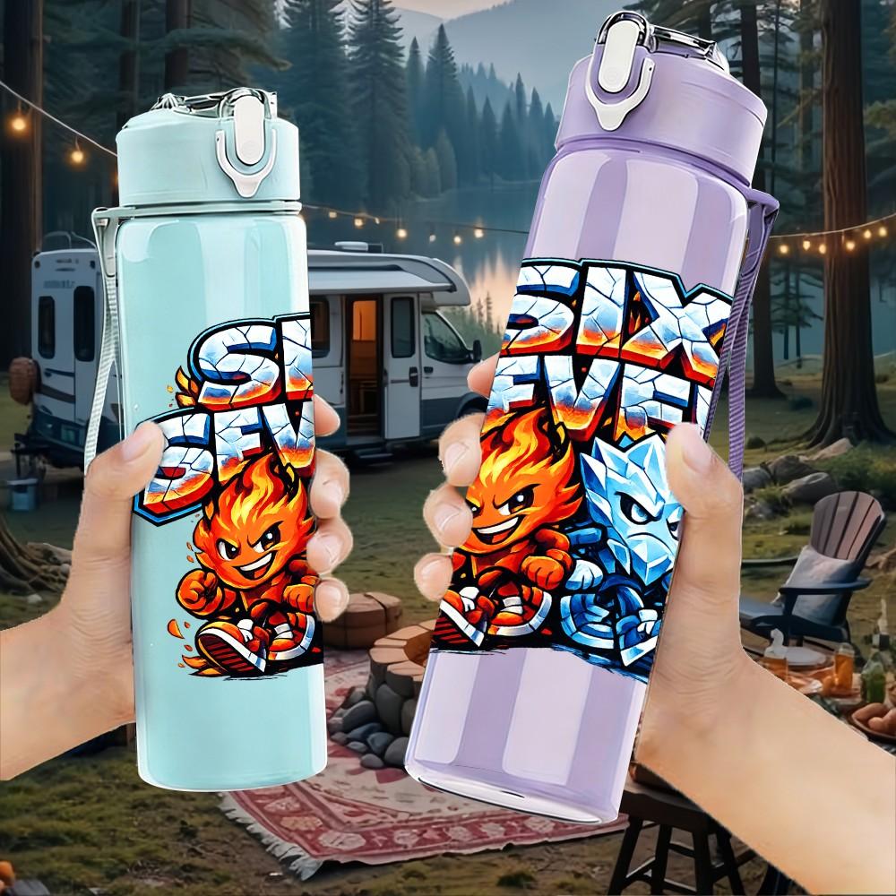 1PC Six Seven Retro Game Character Print 750ml Color Plastic Sports Water Bottle Leakproof Flip Straw Lid Suitable for Sports Office Home Use