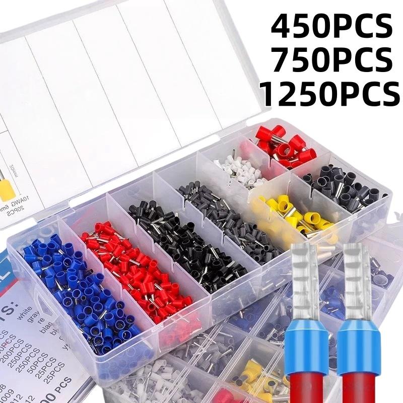 450/700/1250Pcs Insulated Cord Pin End Terminal Kit - Tubular Terminal Block Connector With Electrical Crimper Tool