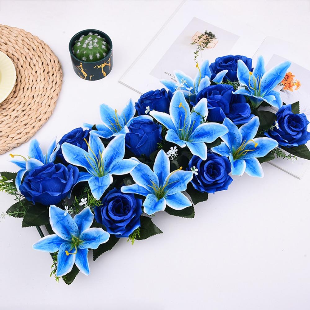 

Silk Simulated Flower Rose&lily Wall Wedding Flower Fashion Fake Flowers Wall Arches Decor синий