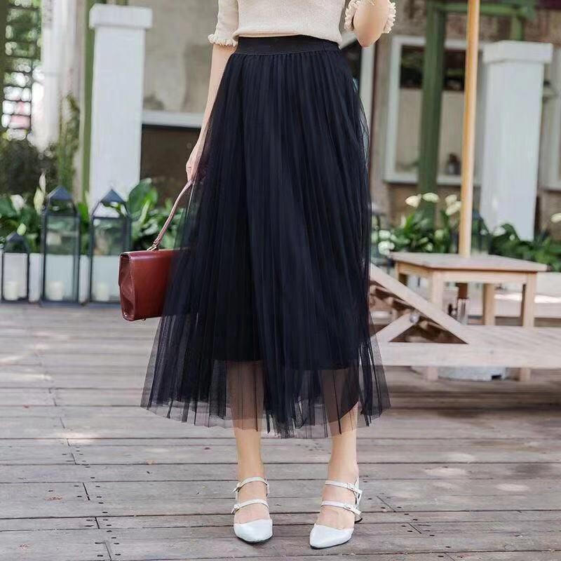 2023 Spring/Summer High-Waist Mesh Pleated Midi Skirt