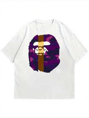 Unisex'S Camouflage Gorilla Face Graphic T-Shirt - Purple & Brown Camo Print Breathable Short Sleeve Tee