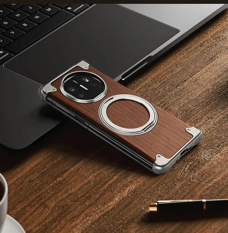 

Oatsbasf Walnut Phone Case for Huawei Mate X5 & X3 Bezel-less Phone Cover with Magnetic Kickstand Solid Wood Protective Shell For Huawei MateX5 X3&Walnut Wood
