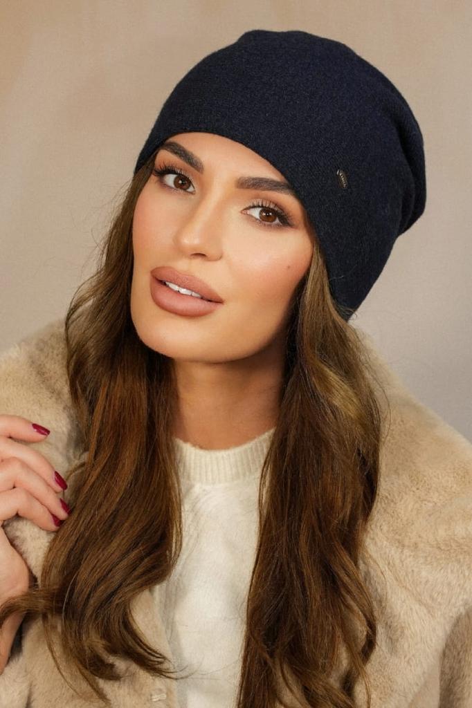 Woolen Hat with an Interesting Slit at the Back in Navy Blue Kamea-Iris