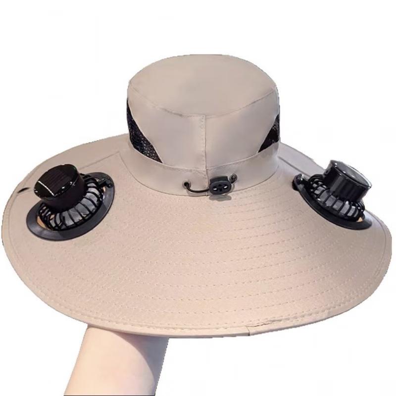 Xin Jing Zhou Solar-Powered Large Brim Cooling Fisherman Hat