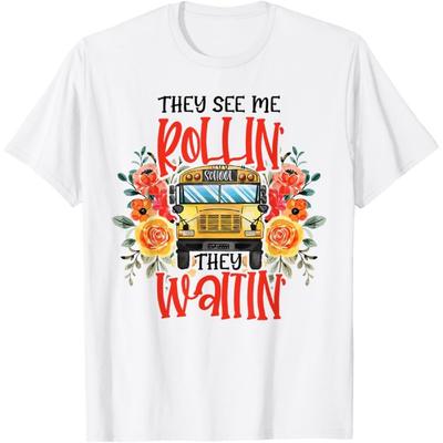 They See Me Rollin' They Waiting' Floral School Bus Driver T-Shirt