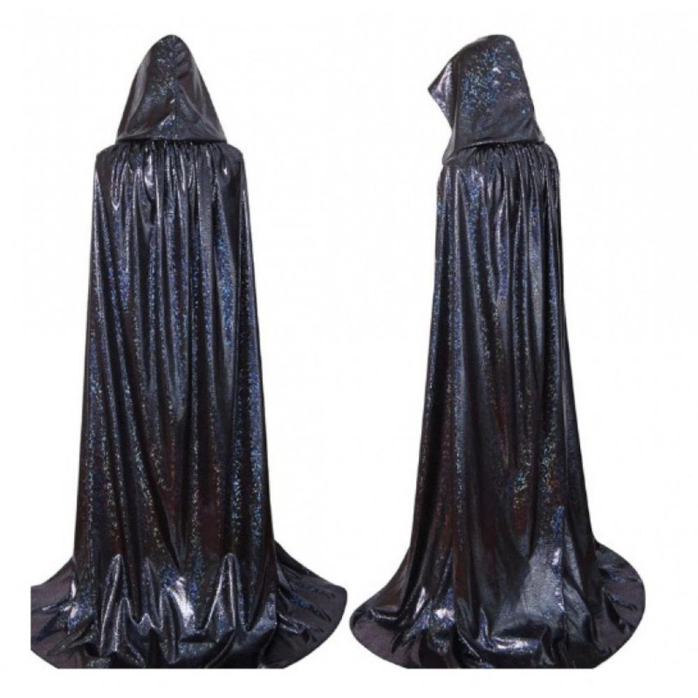 Wizard Halloween Cloak Gown Shiny Witch Cape Funny Hooded Ponchos  Adult Kids
