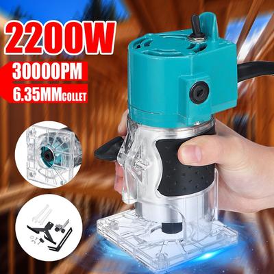 220V 1/4" 30000RPM Electric Hand Trimmer Wood Laminate Palms Router Joiners Power Tool Woodwork Carving Machine 1300W