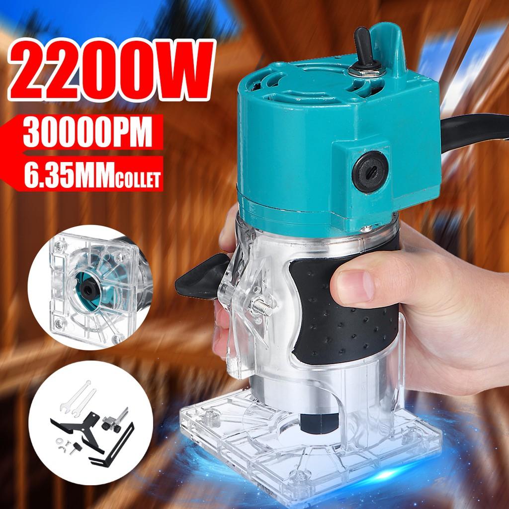 

220В 1/4 30000 об/мин Электрический ручной триммер Ламинат для дерева Пальмовый фрезер Шипорезный станок Электроинструмент Деревообработка Резчик по дереву 1300 Вт VDE 220v