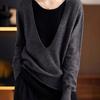 Top for Women Autumn Winter Large Size Loose Long Sleeve Faux Two-piece Versatile V-Neck Pullover Top