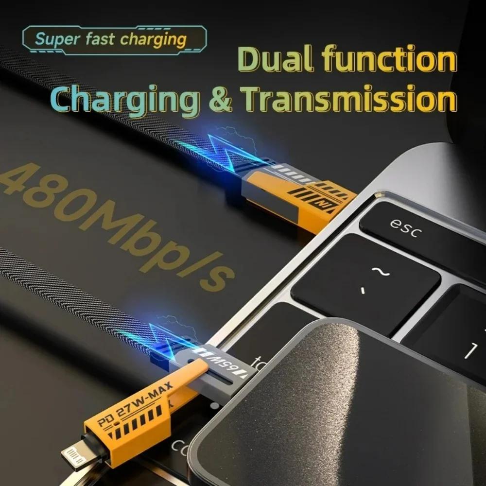 4 in 1 Mecha Fast Charging Data Cable Cord PD 27W For iPhone 15 Samsung Xiaomi 65W USB Type C Multi Port Quick Charge Wire Line