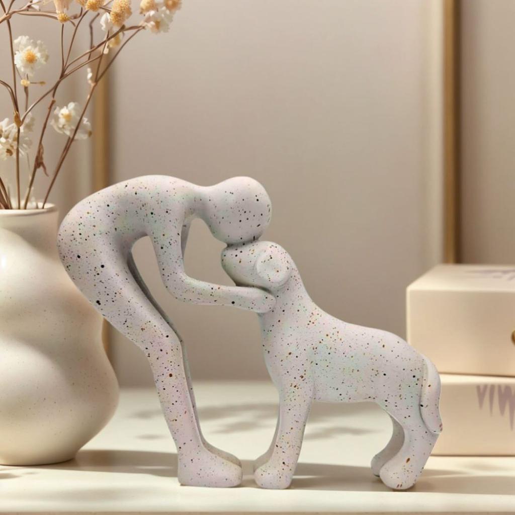 Man and Dog Statue Decoration Small Dog Sculpture for Desk Living Room Shelf Friendship Remembrance Gift for Dog Lovers