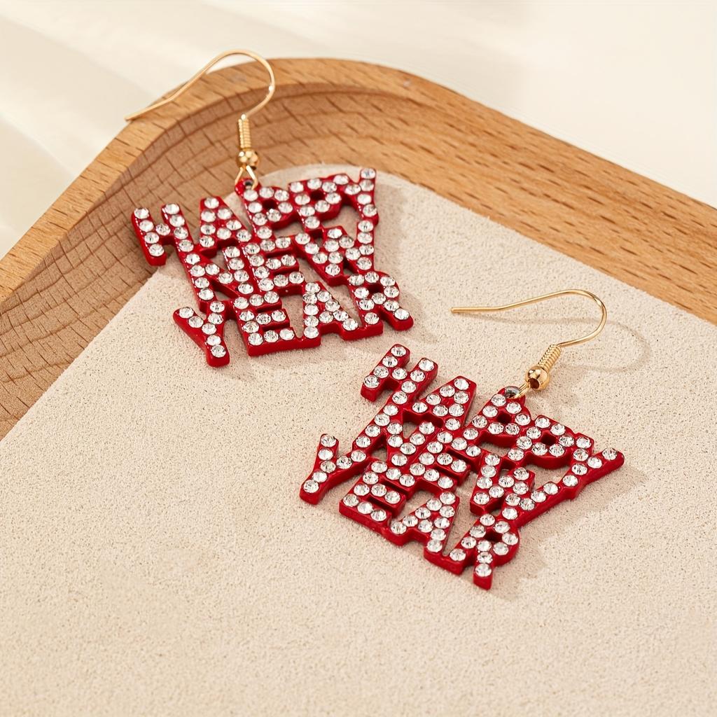 A Pair Of Simple Classic Letters Happy New Year Trendy Fashion And Versatile Women's Earrings