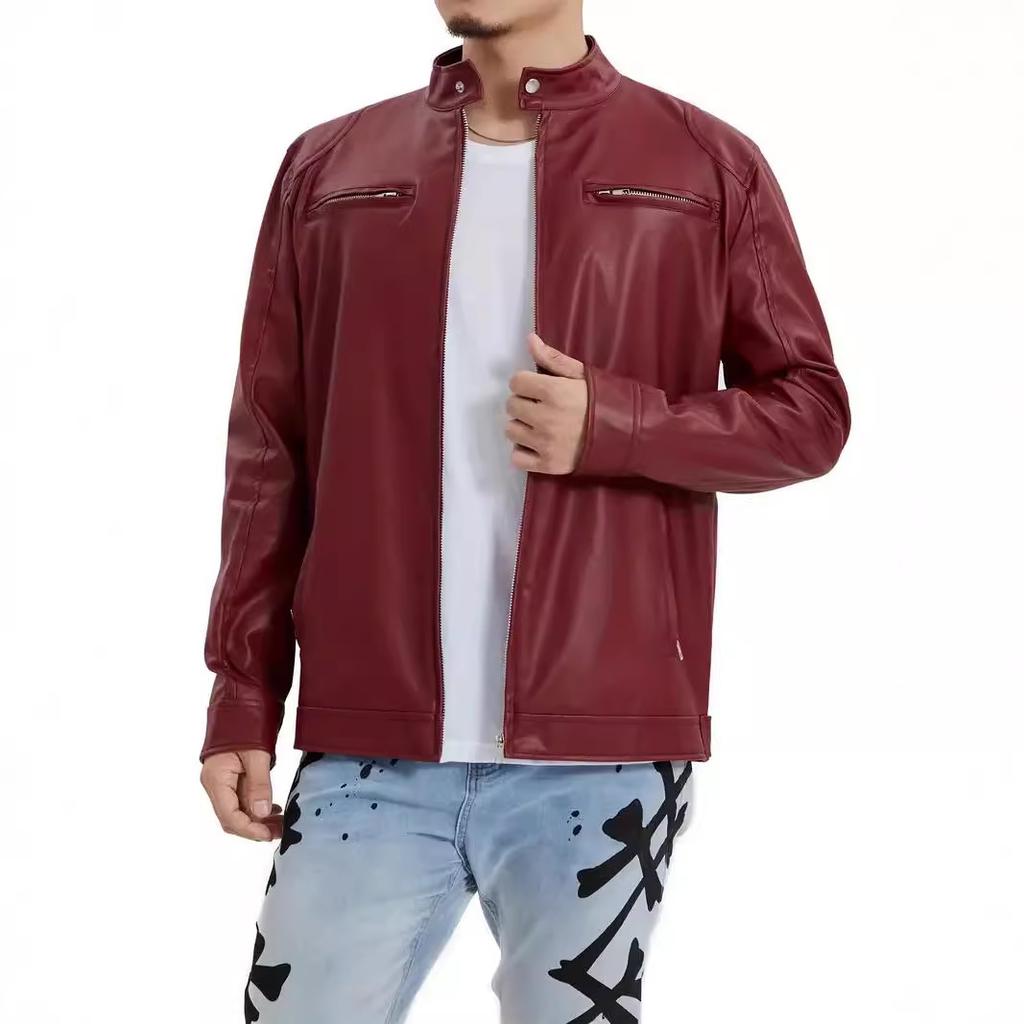 European and American men's high-end leather motorcycle leather jacket men's stand-up collar punk leather jacket men