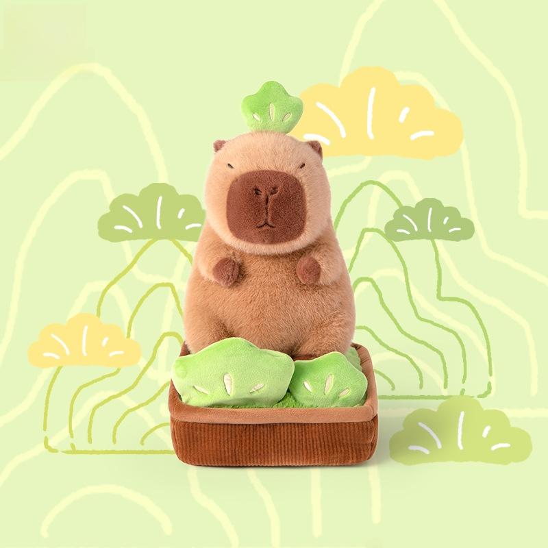 

Plush Potted Capybara Toy Cute Soft Filled Doll Desktop Decoration Gift Holiday Green