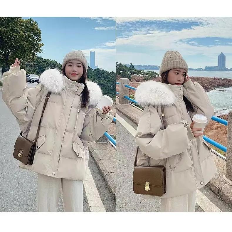 Student Winter Causal Hooded Down Jacket with Thick Fur Collar Lightweight Yet Warm Casual Coat