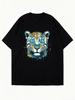 Oversized T Shirt Black Leopard With Game Day Sunglasses Print Casual Streetwear For Women