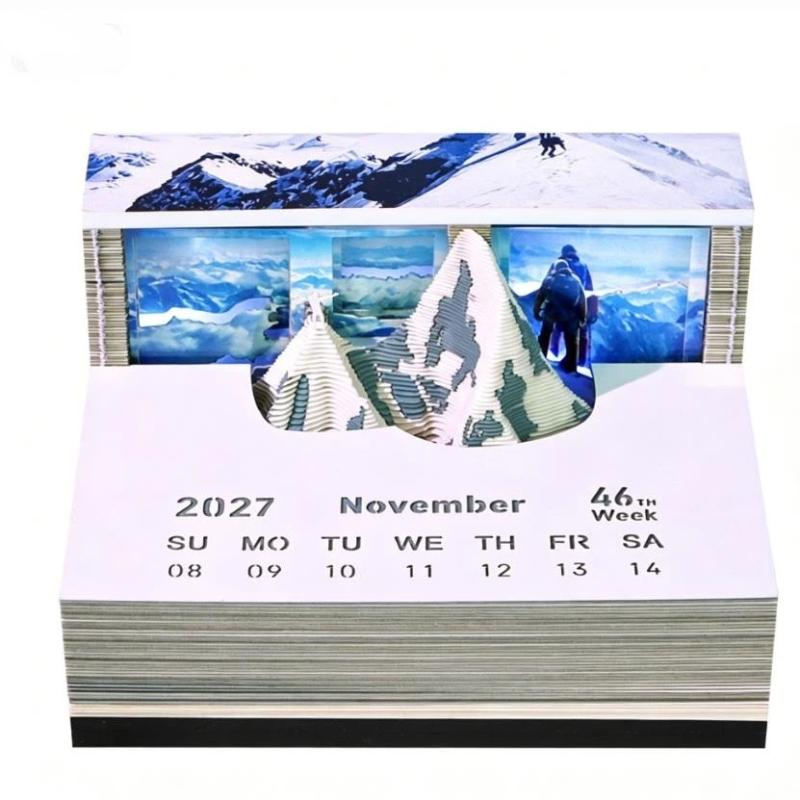 Zeitstück Kalender 2027 Schreibtischkalender Mit LED-Licht 3D Abreißkalender Papier Schnitzkunst Notizblock Notizbuch Schreibtisch Dekoration