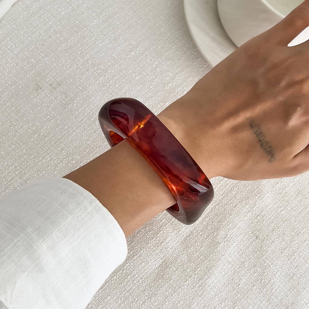 Ingemark 3 Styles Boho Smooth Chunky Resin Bangles Women Trendy Geometric Irregular Stacking Wide Bracelets Party Couple Jewelry