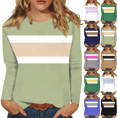 Langarmshirts für Damen, süßes Print, Grafik-T-Shirt, Blusen, lässig, Übergröße, Basic-Oberteile, Pullover, Farbblockierung