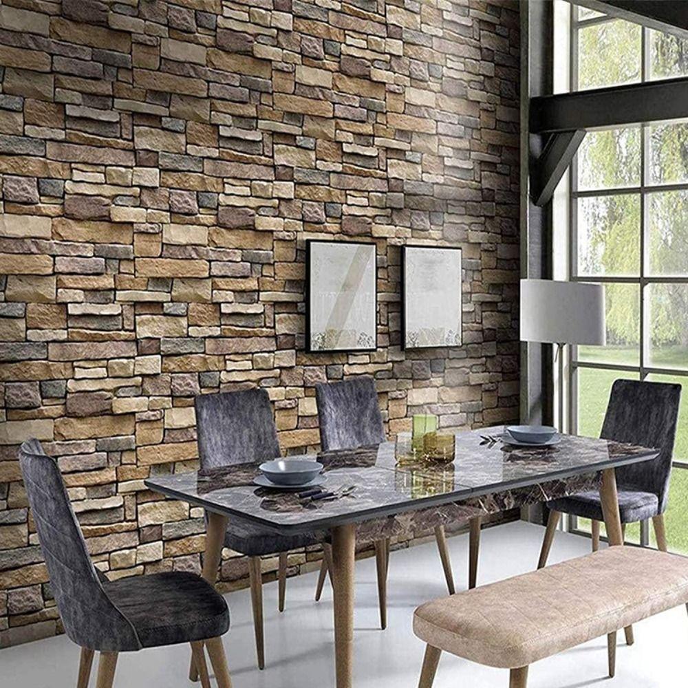 PVC 3D Brick Stone Wallpaper Waterproof Vintage Style Peel and Stick Wall Sticker Removable Self-adhesive Background Wallpaper