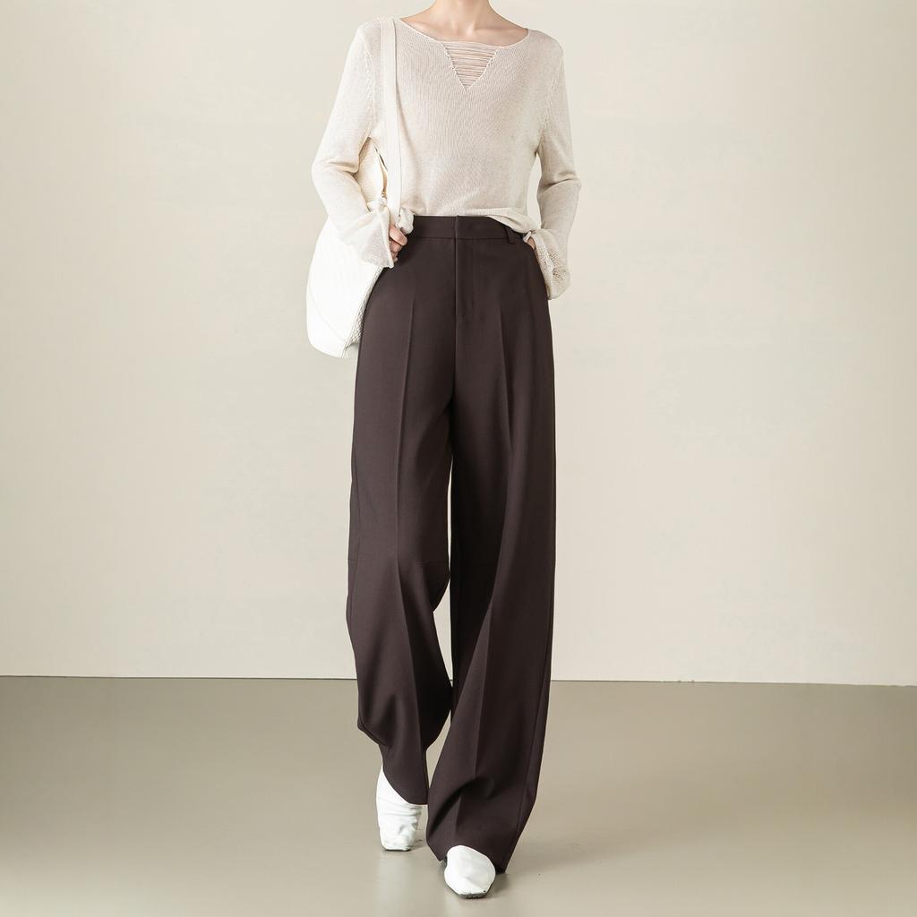 Suit Pants Women's Autumn Scimitar Wide-leg Pants High Waist Loose Trousers Acetic Acid Tencel Wool Pants Professional Wear Women's Casual