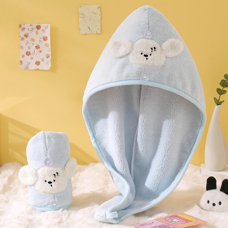 Happy Holiday Puppy, Cute Coral Fleece Dry Hair Cap, Thickened Super Absorbent Household Quick-drying Headscarf