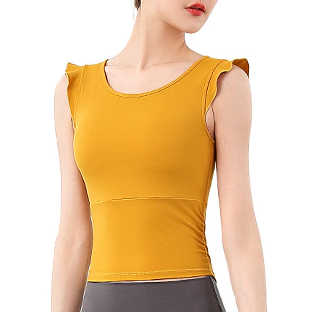 

VeroMan Yoga Top with Cute Short Sleeveless Ruffle Ballet Top Size Cups, (ppi-nsc1) (Yellow, S)