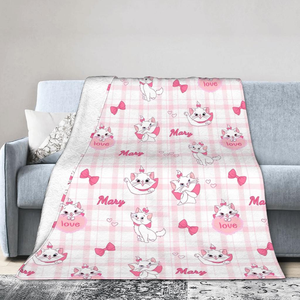 Marie Cat Aristocats Blanket Fleece Summer Air Conditioning Portable Lightweight Throw Blanket for Bed Travel Bedspread