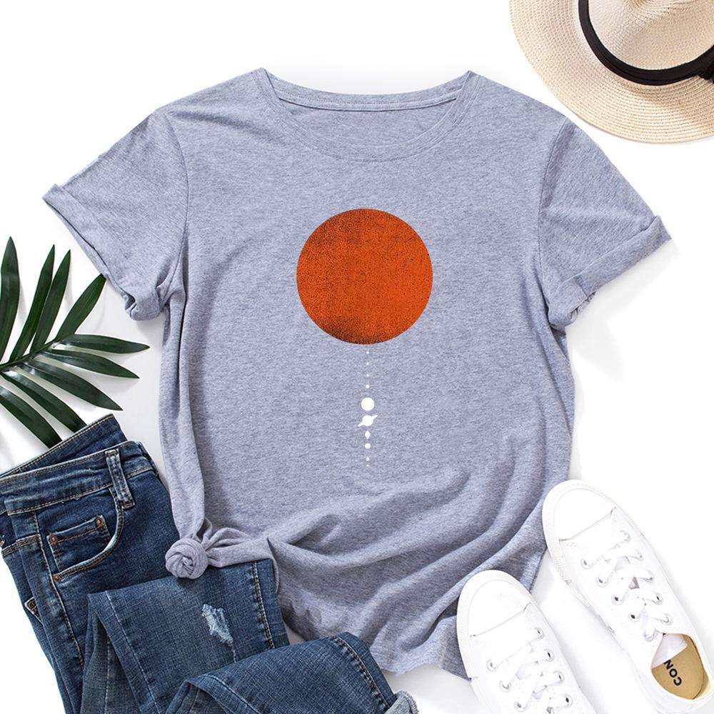 Women's Moon Planet Printed Loose Round Neck Short Sleeved T-shirt for Women Shirt