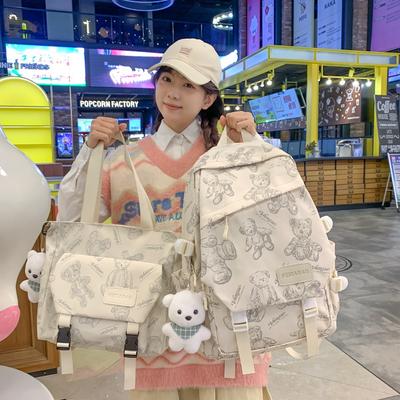 Casual Backpack Girl Cute Bear Lightweight Weight Backpack Junior High School College Student Schoolbag Fashion