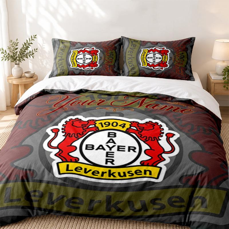 Bayer Leverkusen Custom Name 3pc Set Perfect for Bedroom Use Comfortable Bedding Set Includes a Duvet Cover and Two Pillowcases Ideal Birthday or Chri