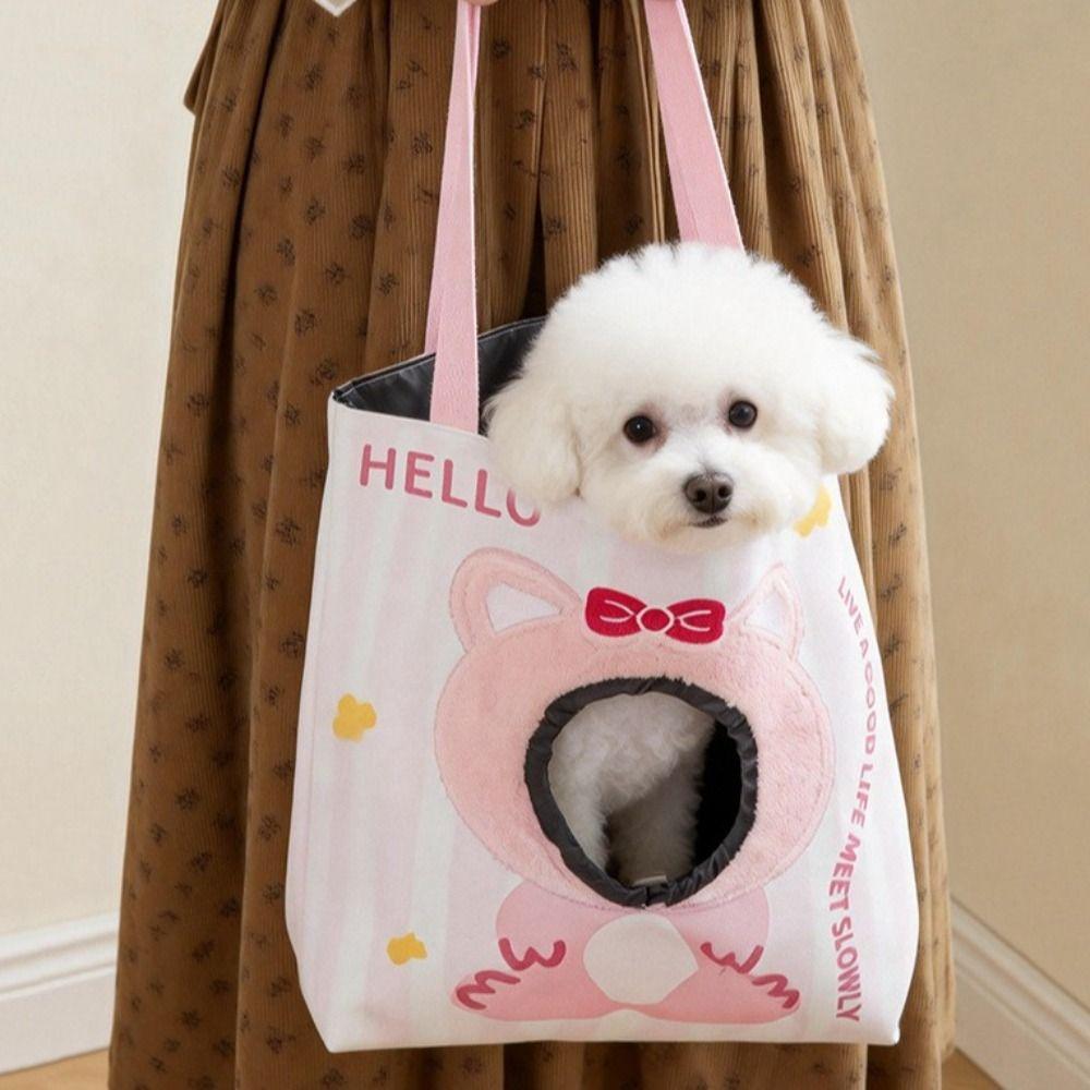 Pet Handbag Breathable Cat Carrier Bag Portable Canvas Puppy Travel Bag with Hole Cartoon Pet Carrying Bag Walking Pets
