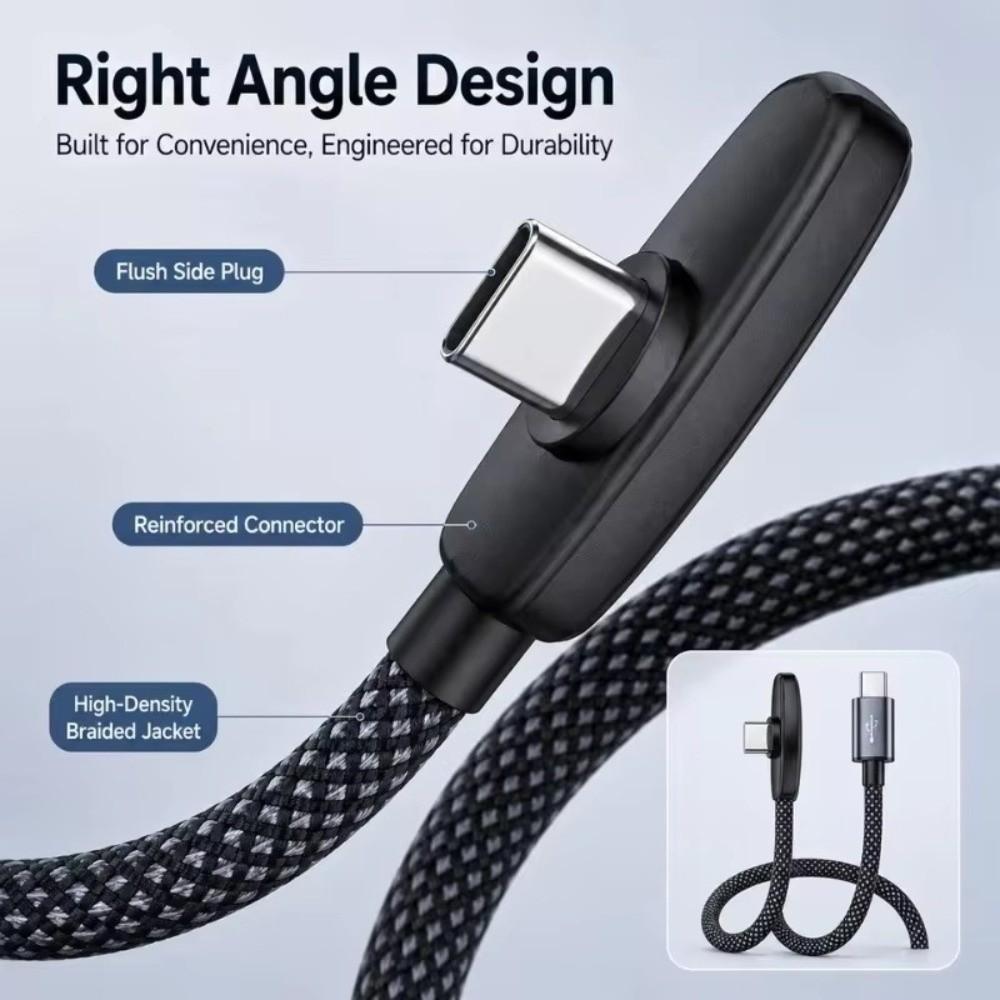 90 Degree 100W Super Charging Cable Type-C To Type-C Data Transfer Cables Portable Type C Cable