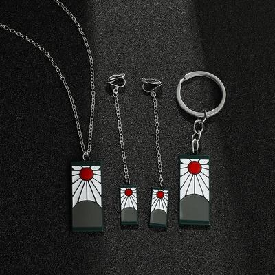 Demon Slayer Pendant Set Kamado Tanjirou Necklace Boy Anime Earrings Cosplay Jewelry Key Decoration