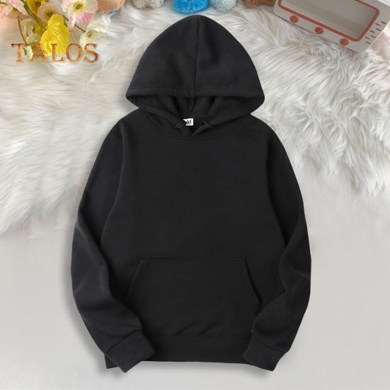 Moletom com capuz unissex com bolso frontal grande e cordão, cor sólida, solto, manga comprida, casual, esportivo, diário, com capuz