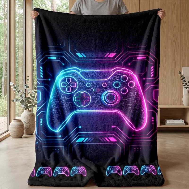 Neon Game Controller with Robot Hand Theme blanket Lightweight Warm Flannel Blanket Decorative Throw Blanket for Home Decoration