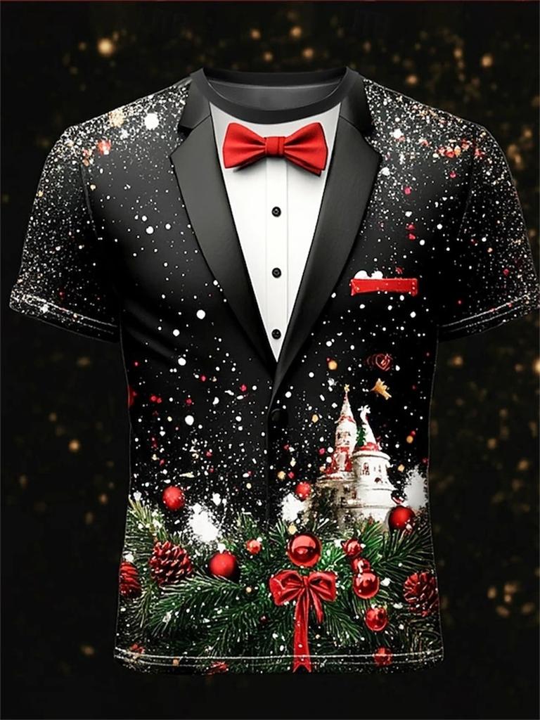 3D Printed Christmas Tree Snowflake Pattern Casual Short Sleeve Cosplay Dress T-Shirt Party
